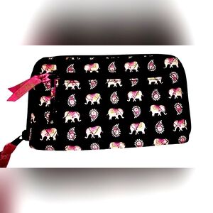 Vera Bradley Boysenberry colors Black with Elephant Pattern Wallet Zip Around